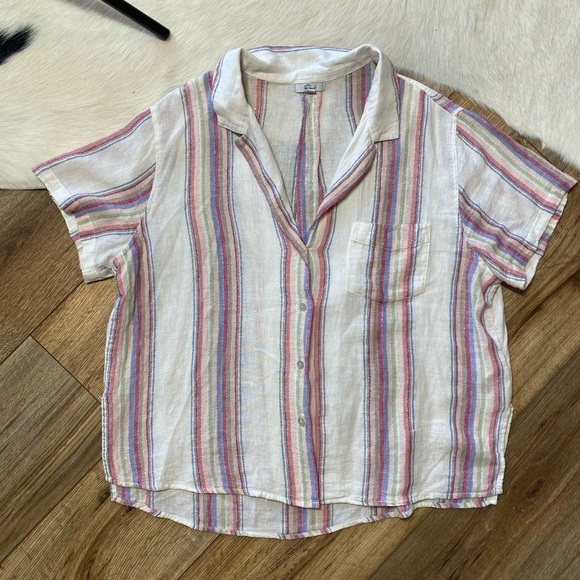 Rails Zuma Linen Blend Shirt in Havana Stripe Metallic Gold - Picture 1 of 9